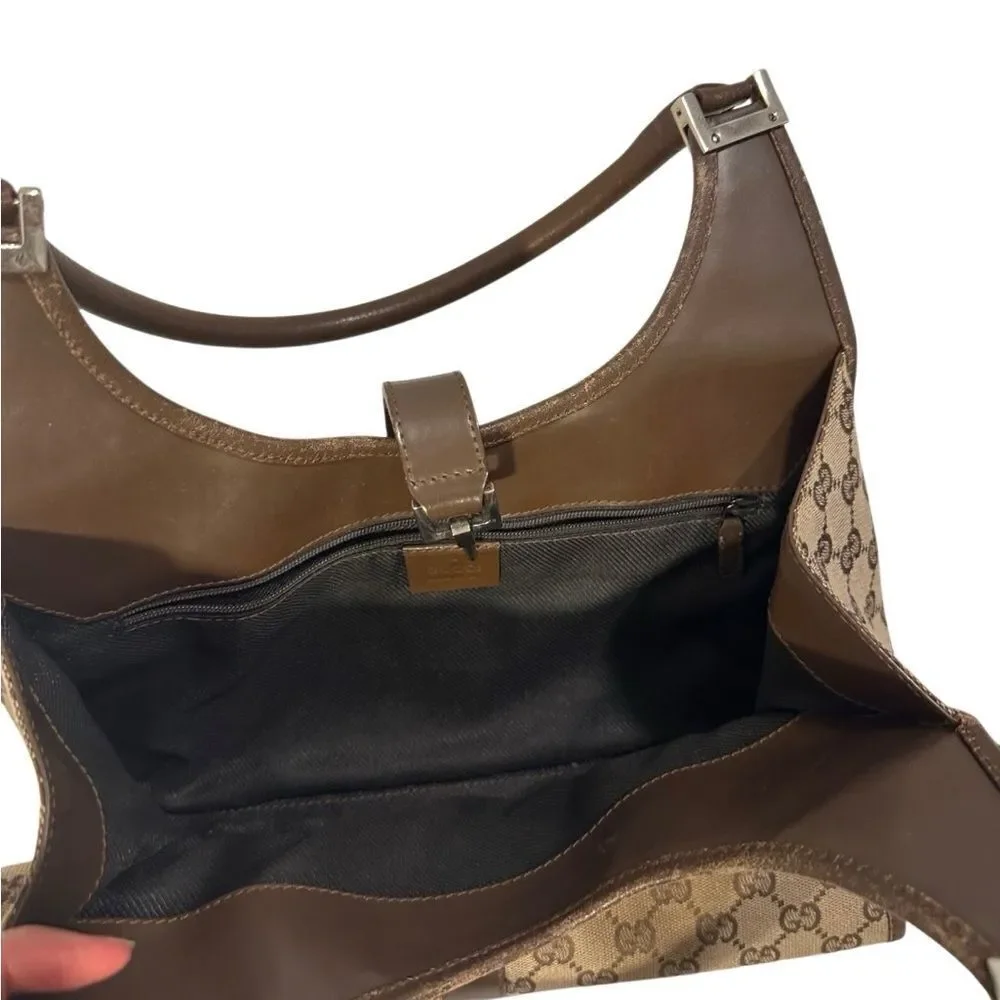 Gucci Brown and Tan Signature Jackie Hobo Bag (missing lock)